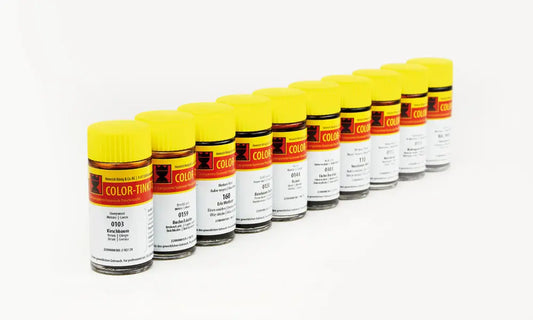 Color-Tinktur Serie 715 i tretoner, 10-pakning. Transparent lasur for penselretusjering av åremønstre. Hurtigtørkende og vannbestandig.