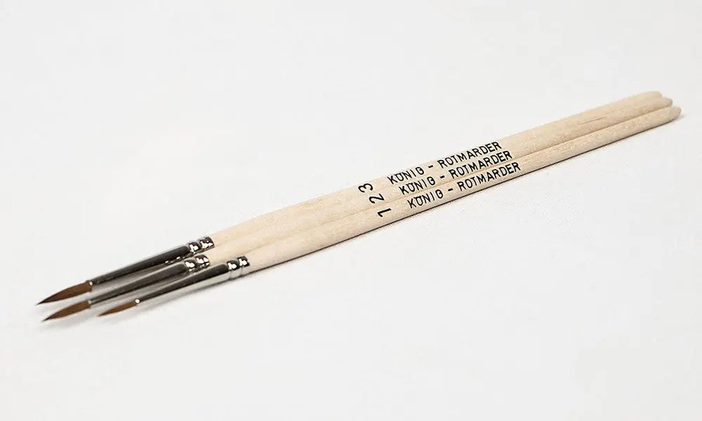 Rotmarder pensel-sett med 3 pensler (Nr. 1, 2 og 3) for profesjonell retusjering. Perfekt for Color-Tinktur, Fehler-Ex og tre-retusjering.