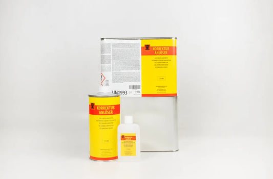 Korrektur-løsemiddel for avfetting før reparasjon og skånsom fjerning av fyllstoffrester. Fjerner Füll-Fix, mykvoks, Rex-Lith og AQUA Fyllsparkel.